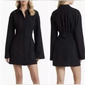 Reformation Rana Mini Shirt Dress with Tie-Back Detail size 10